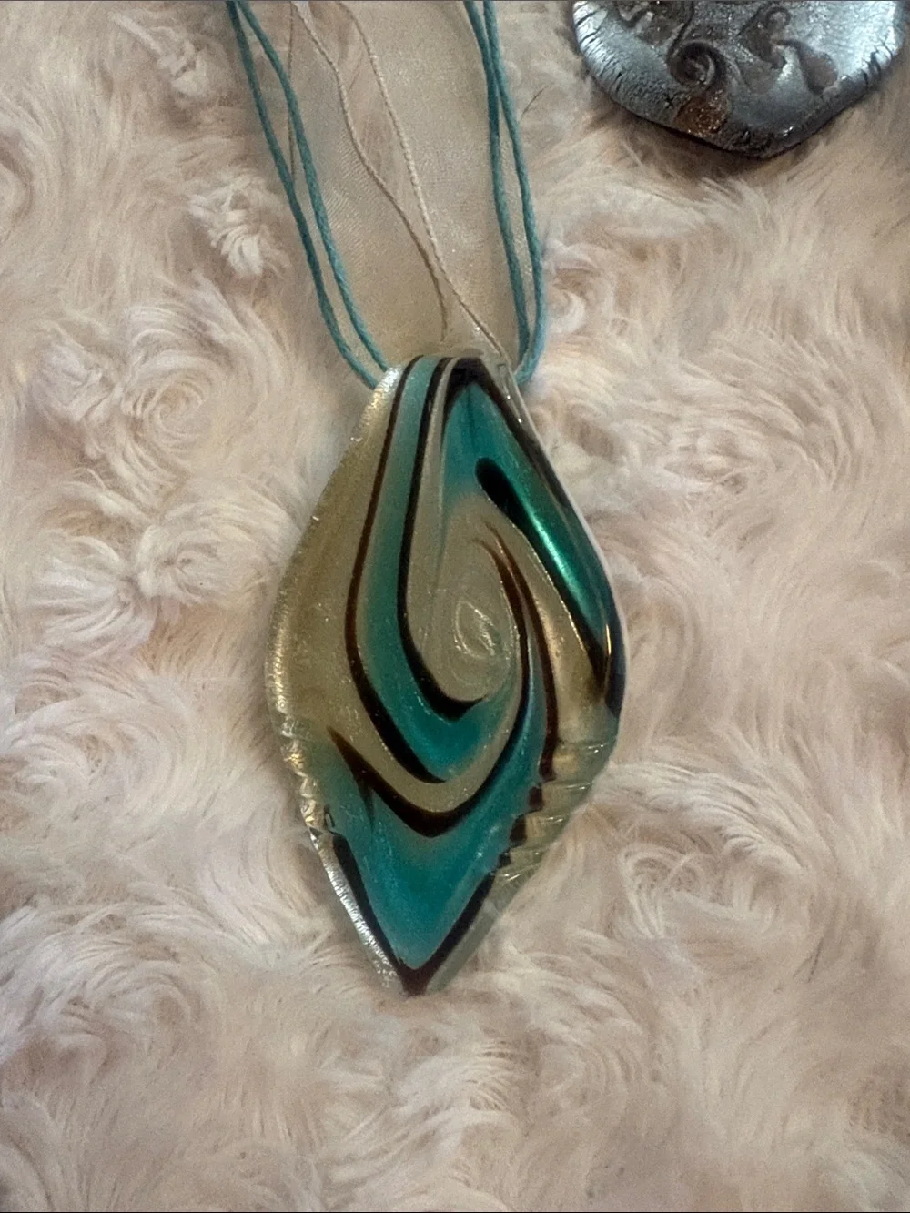 Glass charms with ribbon and fine rope necklaces